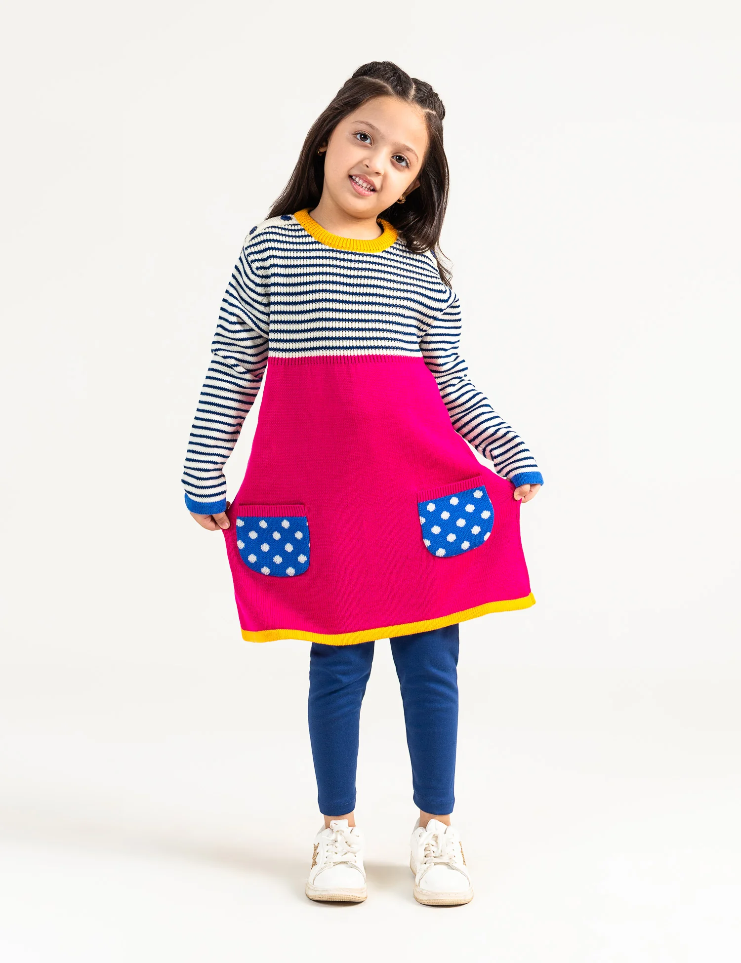 COLOR BLOCK SWEATER DRESS WITH POLKA DOTS POCKETS - Image 3