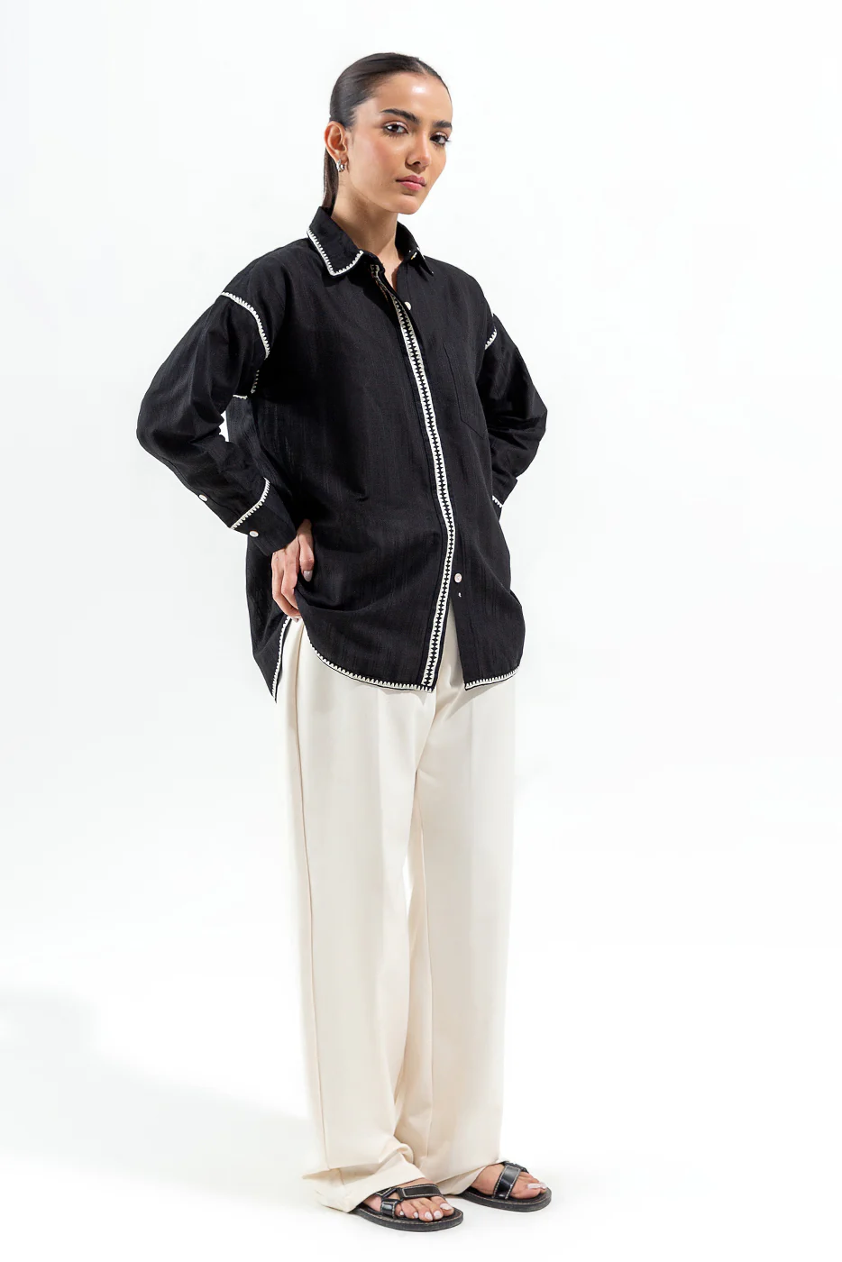 BLACK BUTTON THROUGH SHIRT - Image 3