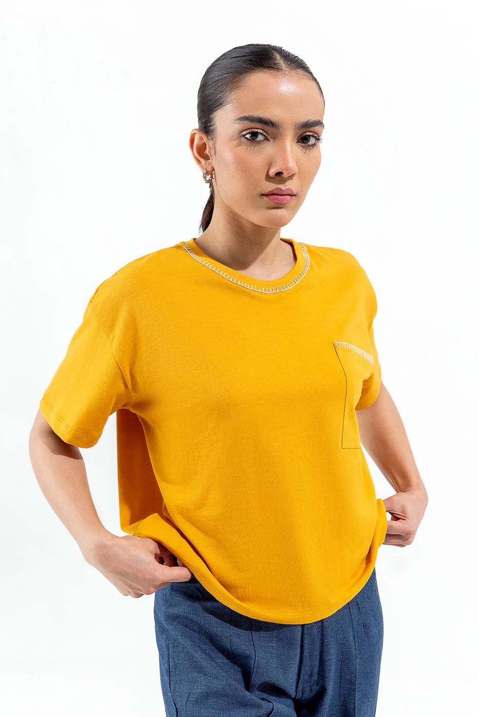 MUSTARD EMBROIDERED TEE - Image 2