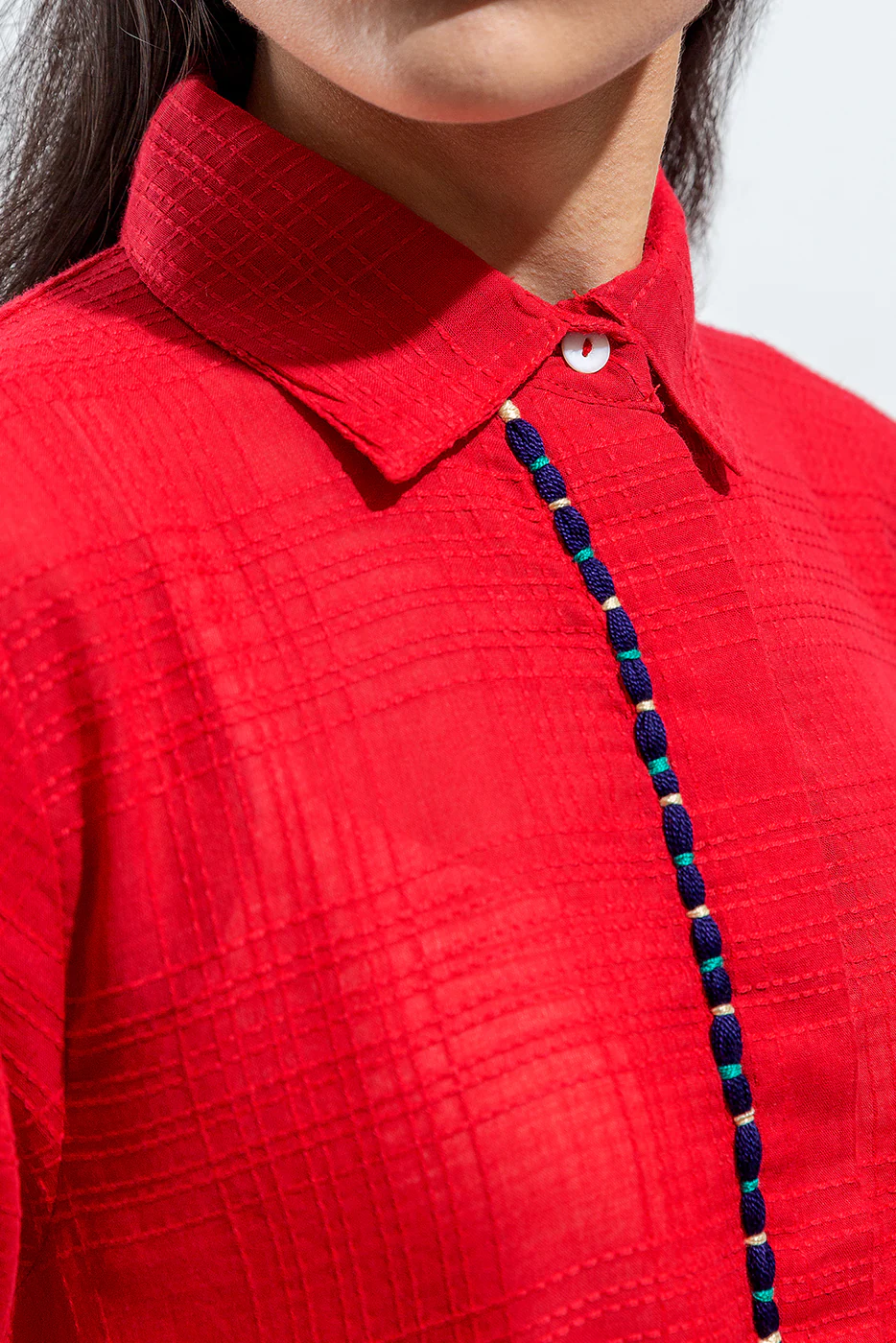EMBROIDERED YARN DYED SHIRT (PRET) - Image 2