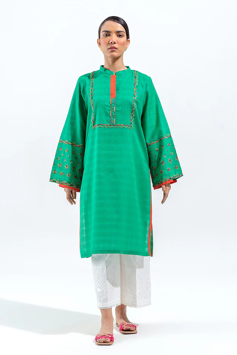 EMBROIDERED DYED COTTON SHIRT (PRET) - Image 4