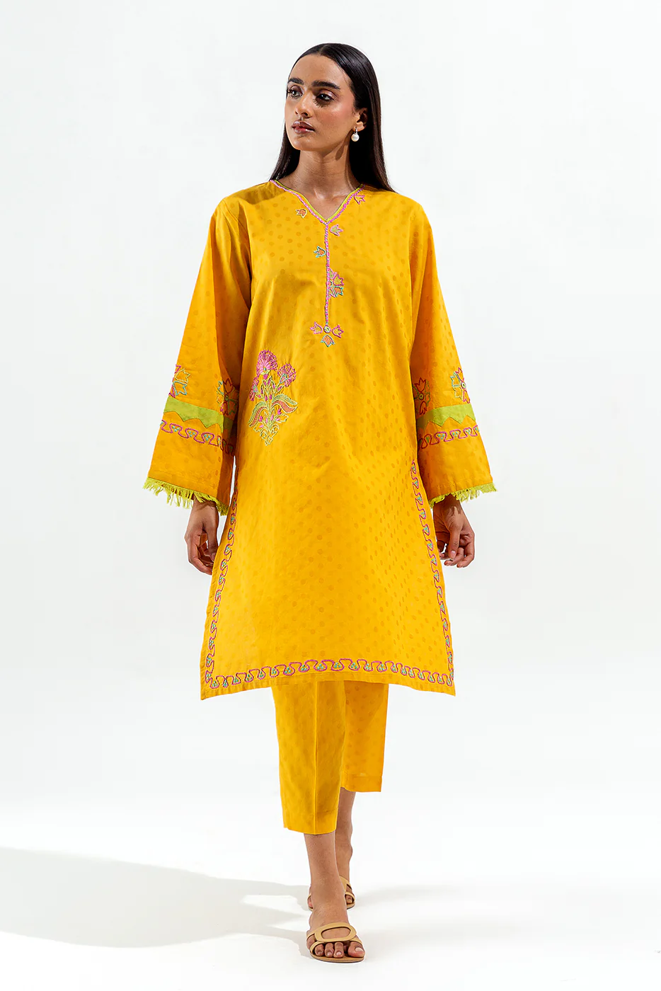 2 PIECE EMBROIDERED SELF JACQUARD SUIT (PRET) - Image 2
