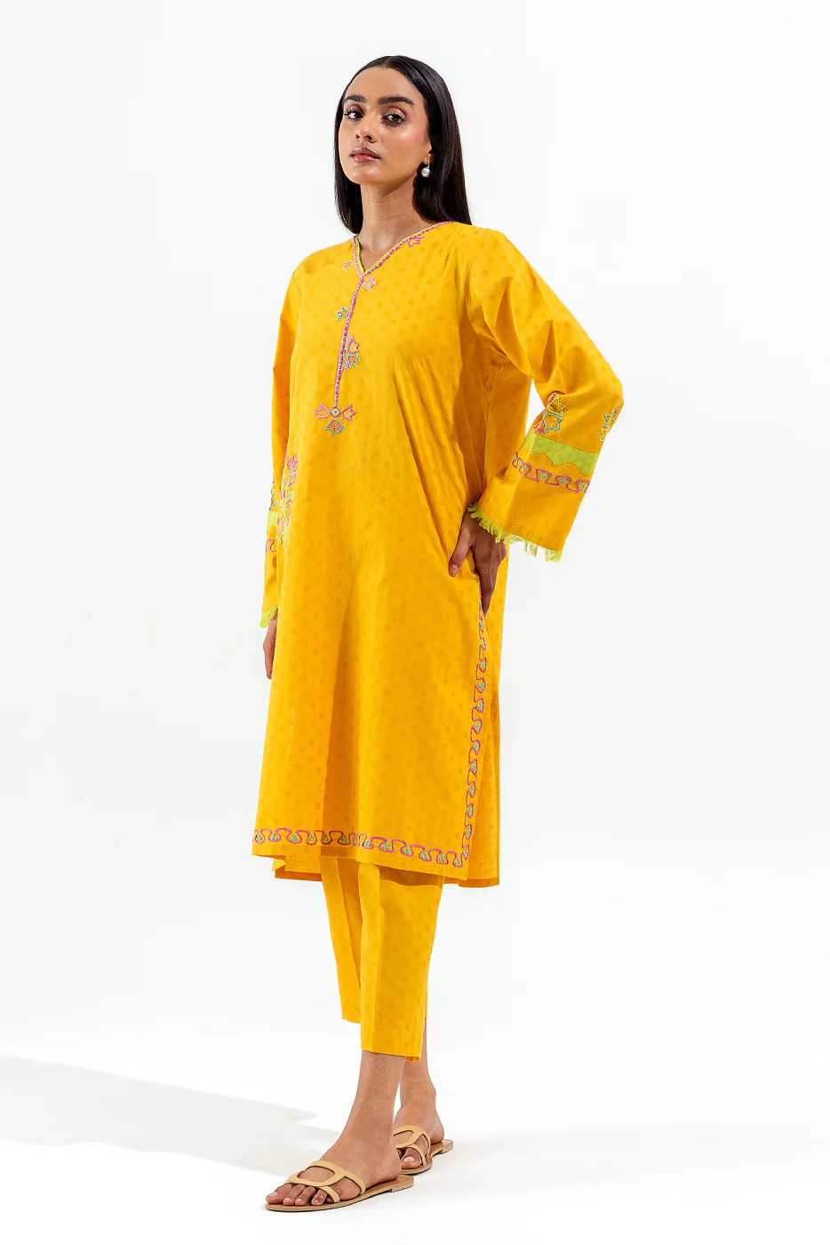 2 PIECE EMBROIDERED SELF JACQUARD SUIT (PRET) - Image 3