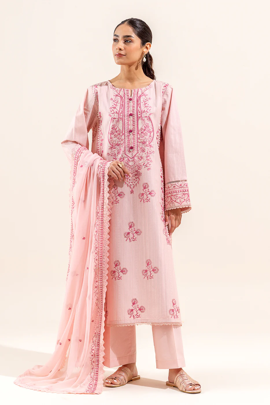 3 PIECE EMBROIDERED TEXTURED LAWN SUIT (UNSTITCHED) - Image 7