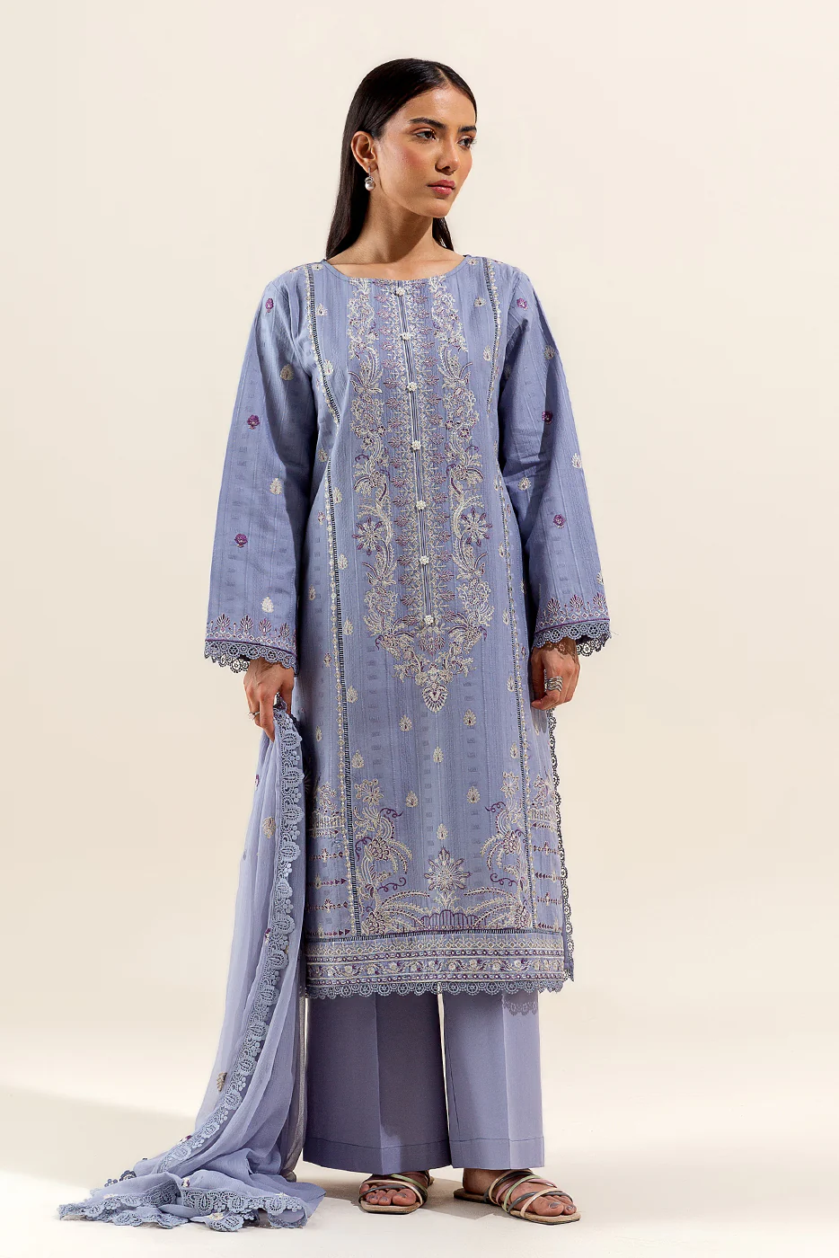 3 PIECE EMBROIDERED LAWN SUIT-STERLING PEARL (UNSTITCHED) - Image 3