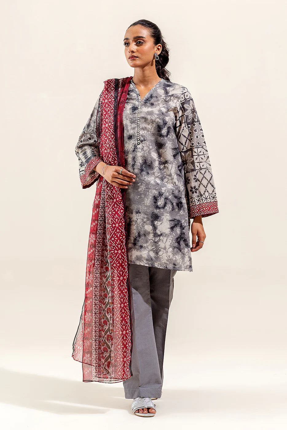 3 PIECE PRINTED SUIT-JADE SMOKE (UNSTITCHED) - Image 2