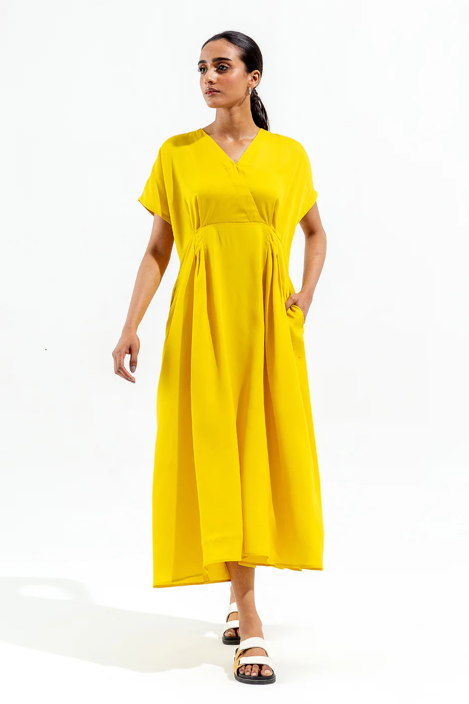 LIME YELLOW PLEATED DRESS - Image 3