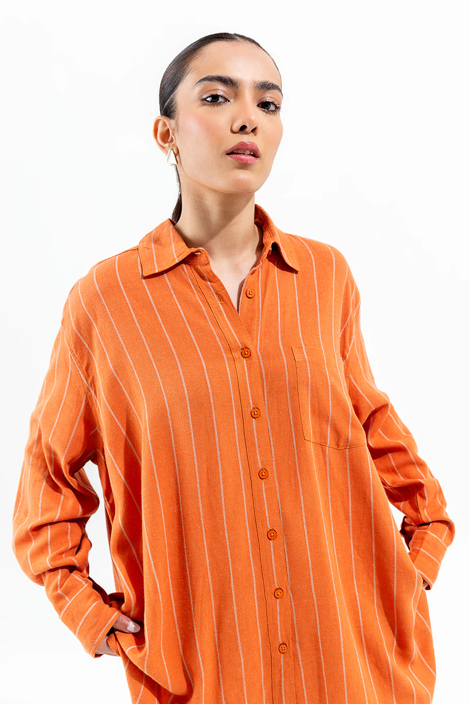 ORANGE STRIPES BUTTON-THROUGH SHIRT - Image 4