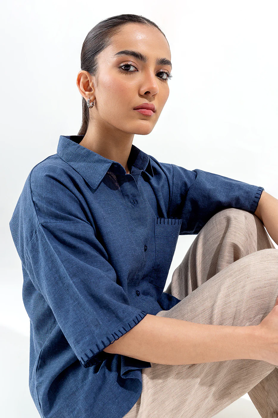 BLUE BUTTON-THROUGH BOXY SHIRT - Image 3