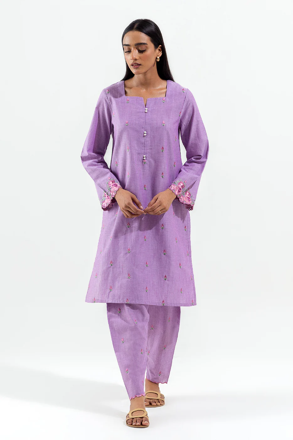 2 PIECE EMBROIDERED CHAMBRAY SUIT (PRET) - Image 2