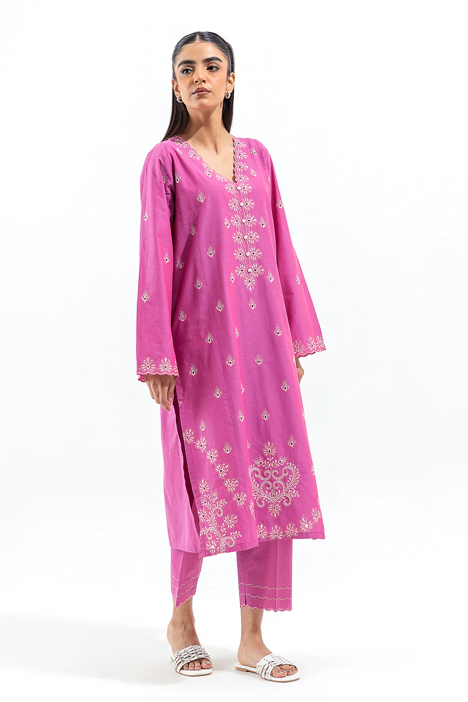 2 PIECE EMBROIDERED CHAMBRAY SUIT (PRET) - Image 2