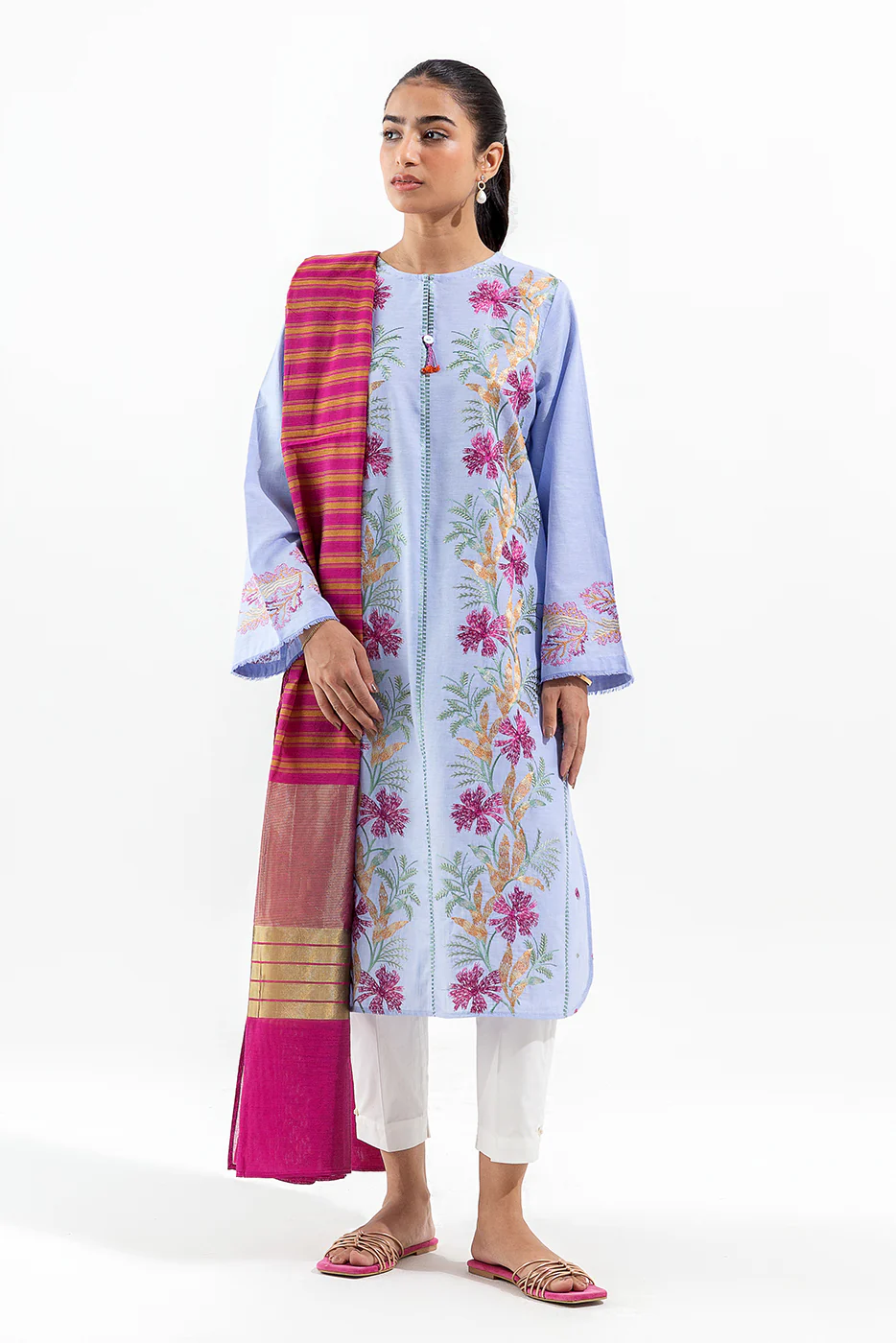 2 PIECE EMBROIDERED CHAMBRAY SUIT (PRET) - Image 2