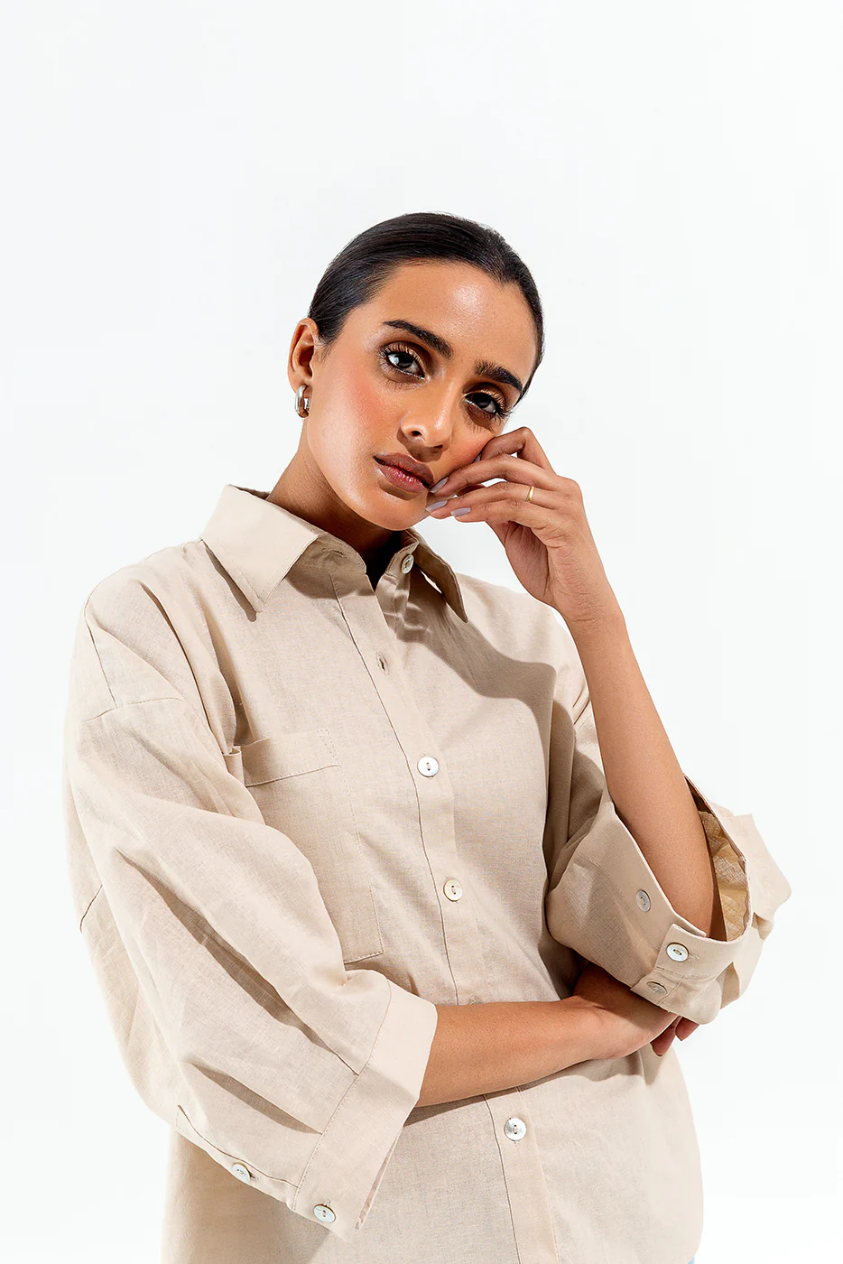 BEIGH BUTTON-THROUGH SHIRT - Image 2