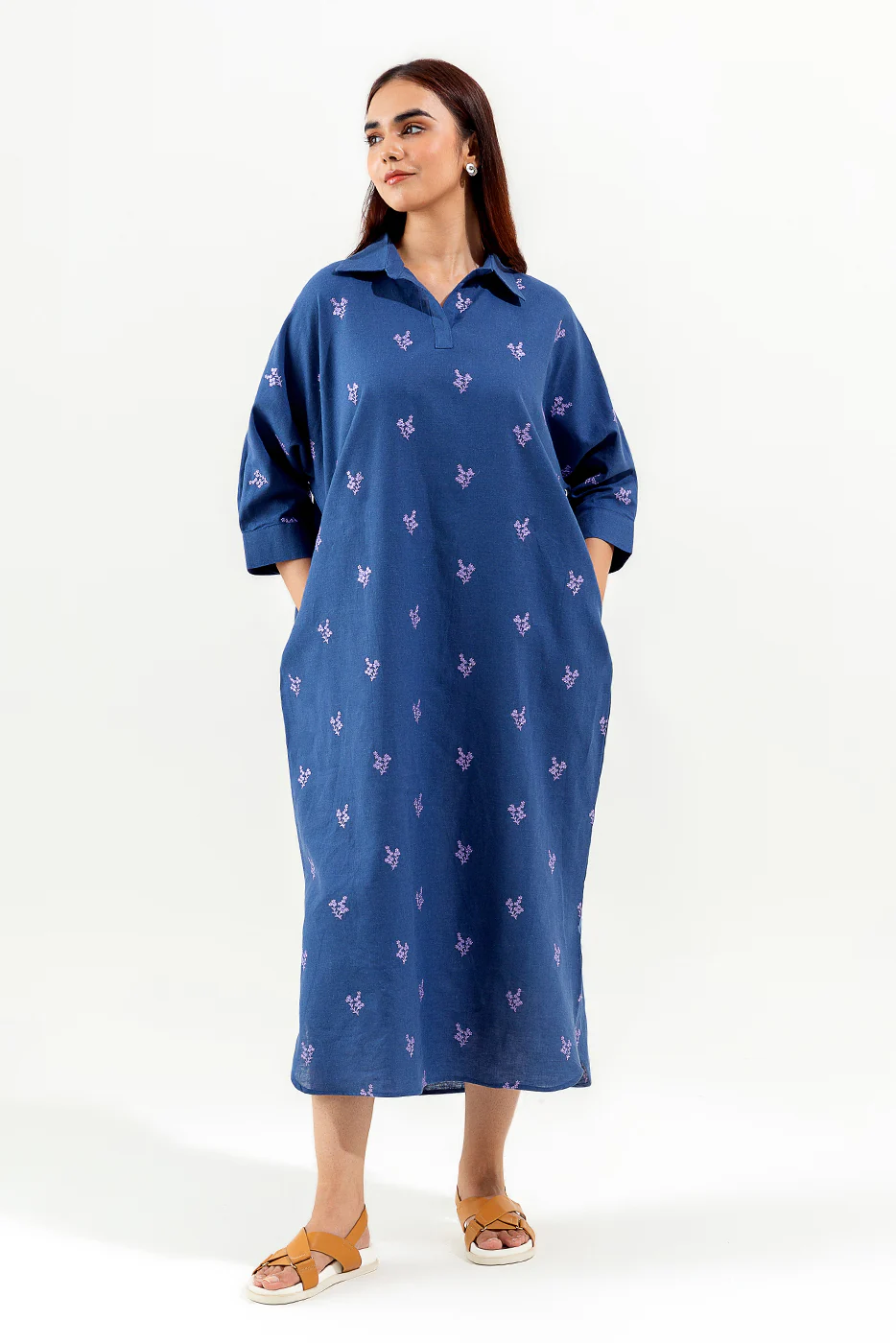 NAVY EMBROIDERED LONG TUNIC - Image 3