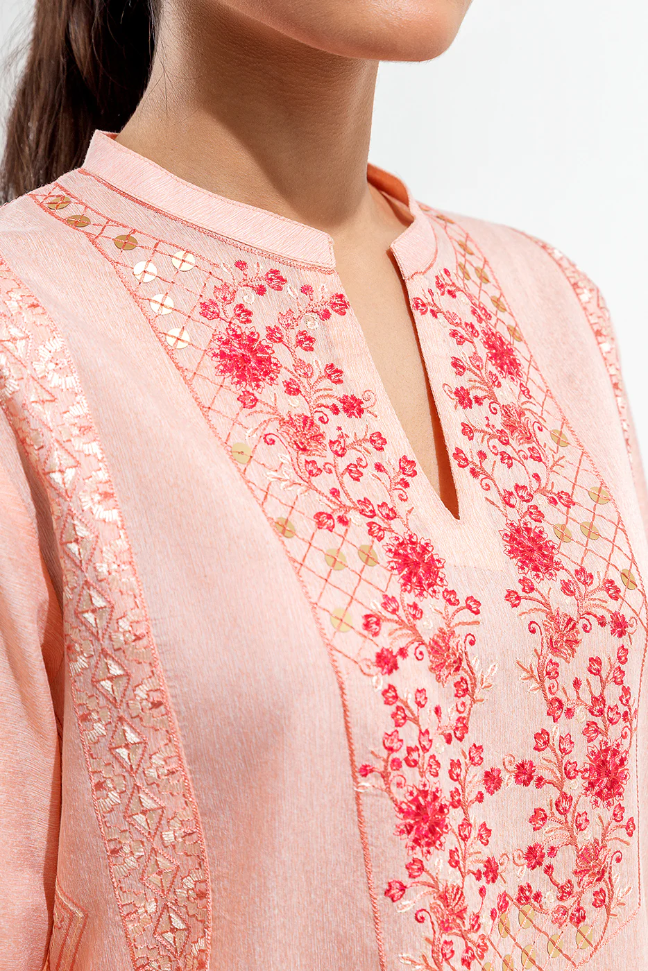 3 PIECE EMBROIDERED SLUB SUIT (LUXURY PRET) - Image 3