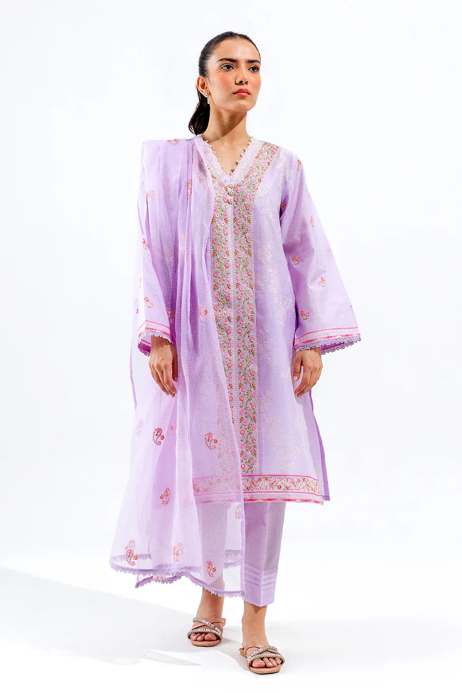 3 PIECE EMBROIDERED COTTON NET SUIT (LUXURY PRET) - Image 3
