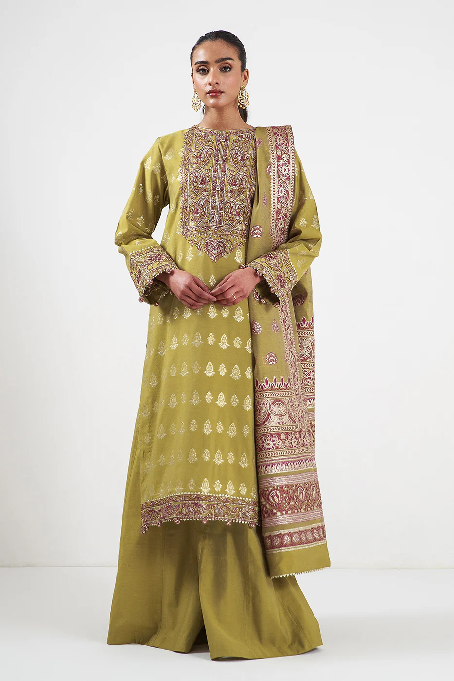 3 PIECE EMBROIDERED JACQUARD SUIT-ETHEREAL BEAUTY (UNSTITCHED) - Image 2
