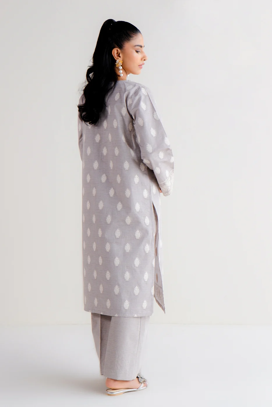 2 PIECE EMBROIDERED TWO TONE JACQUARD SUIT-QUARTZ GLOW (UNSTITCHED) - Image 3