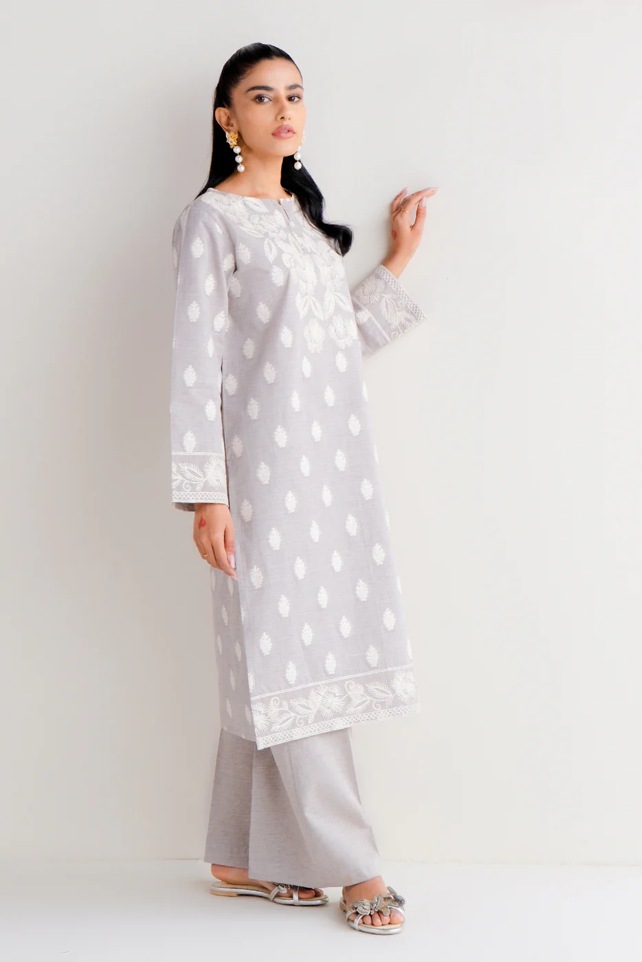 2 PIECE EMBROIDERED TWO TONE JACQUARD SUIT-QUARTZ GLOW (UNSTITCHED) - Image 9