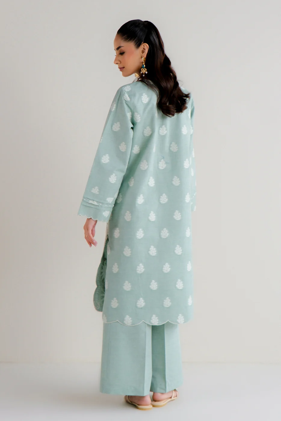 2 PIECE EMBROIDERED TWO TONE JACQUARD SUIT-MISTY MINT (UNSTITCHED) - Image 3