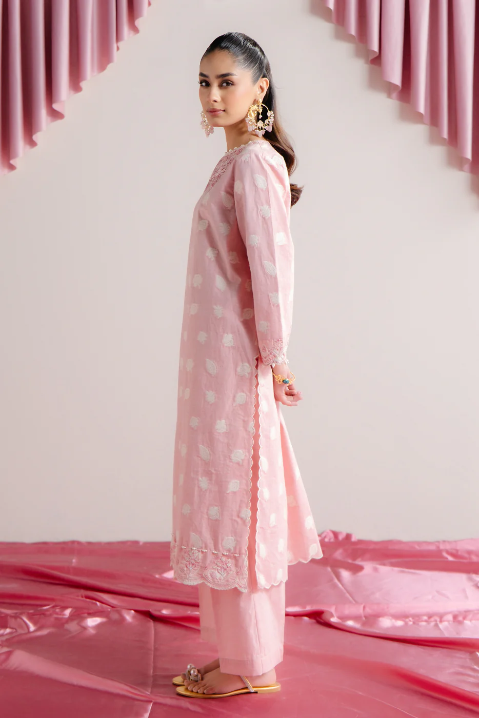 2 PIECE EMBROIDERED TWO TONE JACQUARD SUIT-DUSTY ROSE (UNSTITCHED) - Image 3