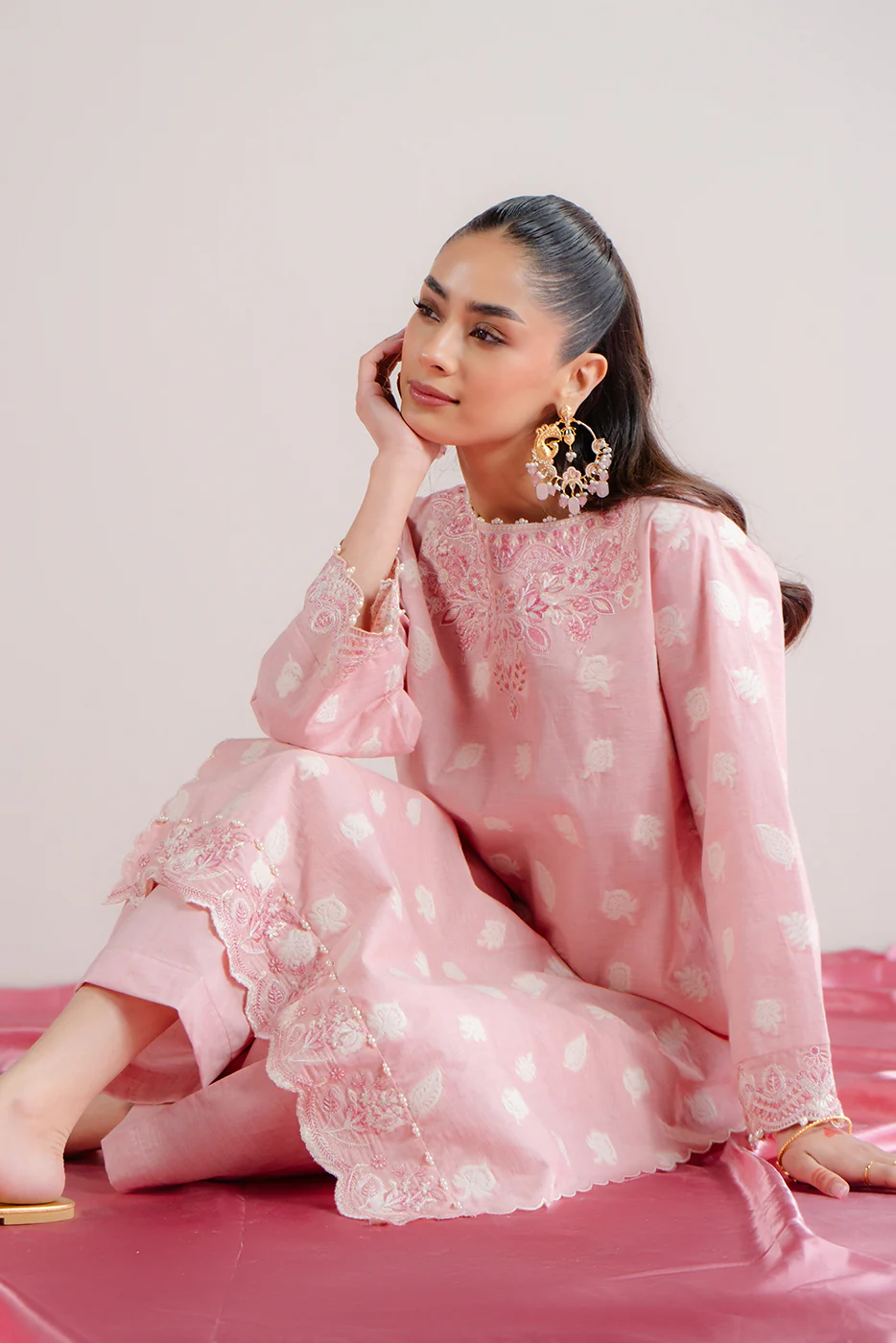 2 PIECE EMBROIDERED TWO TONE JACQUARD SUIT-DUSTY ROSE (UNSTITCHED) - Image 5