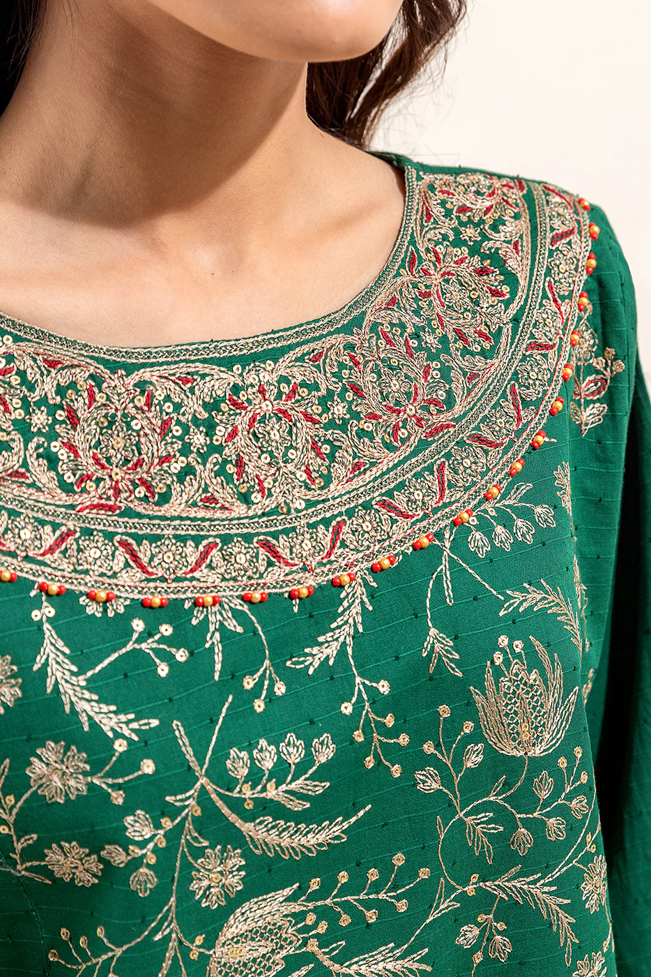3 PIECE EMBROIDERED JACQUARD SUIT (UNSTITCHED) - Image 5