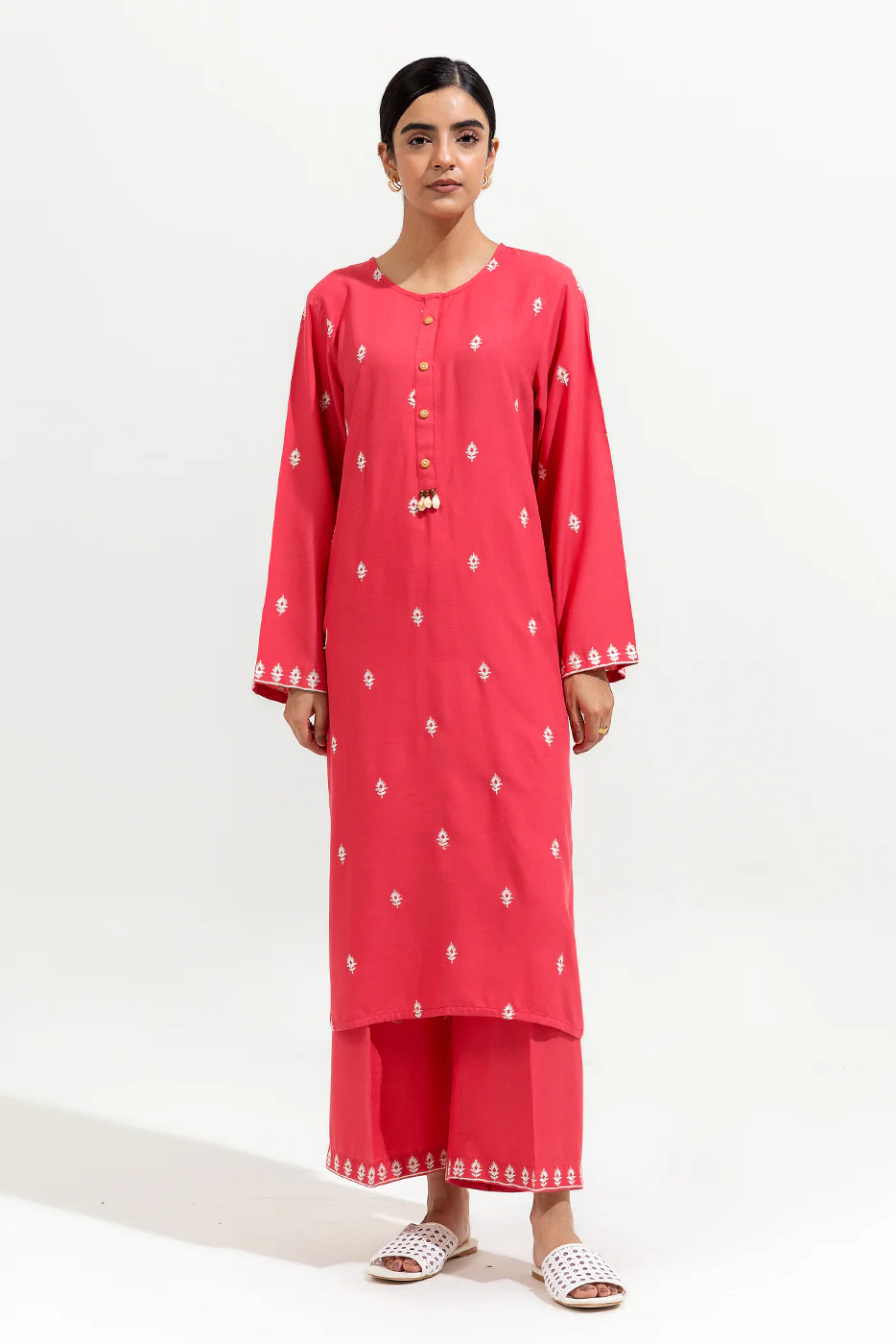 2 PIECE EMBROIDERED VISCOSE SUIT (PRET) - Image 2