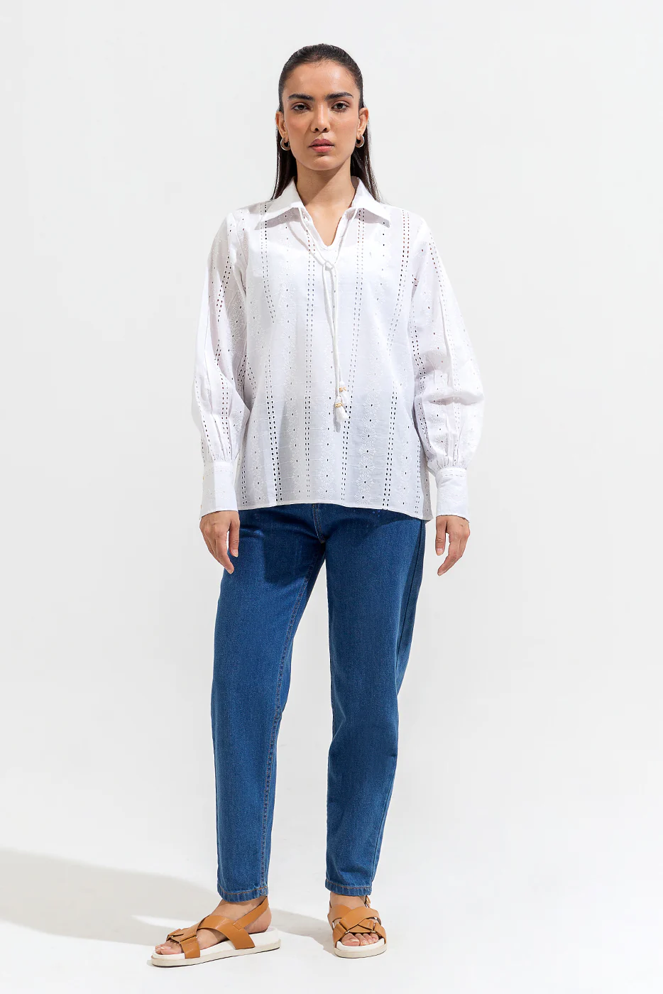 WHITE EMBROIDERED COLLAR SHIRT - Image 2