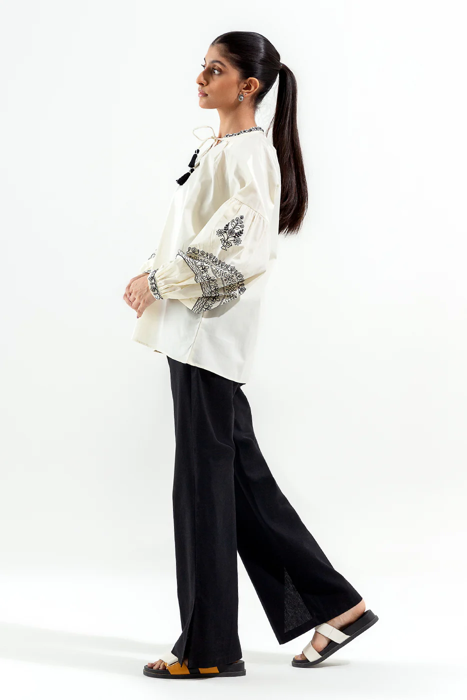 EMBROIDERED BOHO BAND COLLAR SHIRT - Image 3
