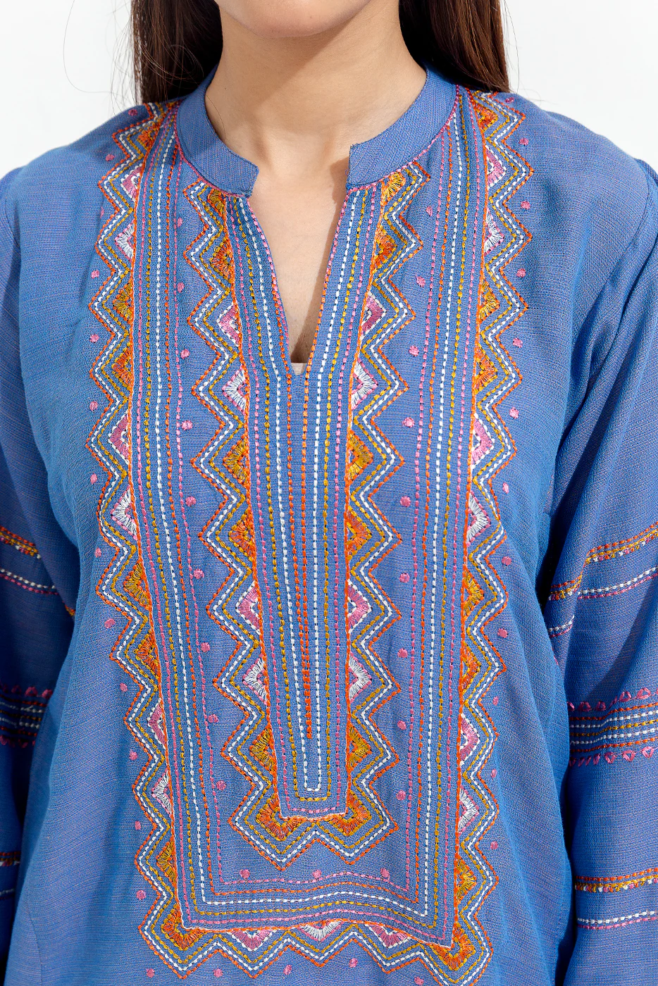 EMBROIDERED YARN DYED SHIRT (PRET) - Image 2
