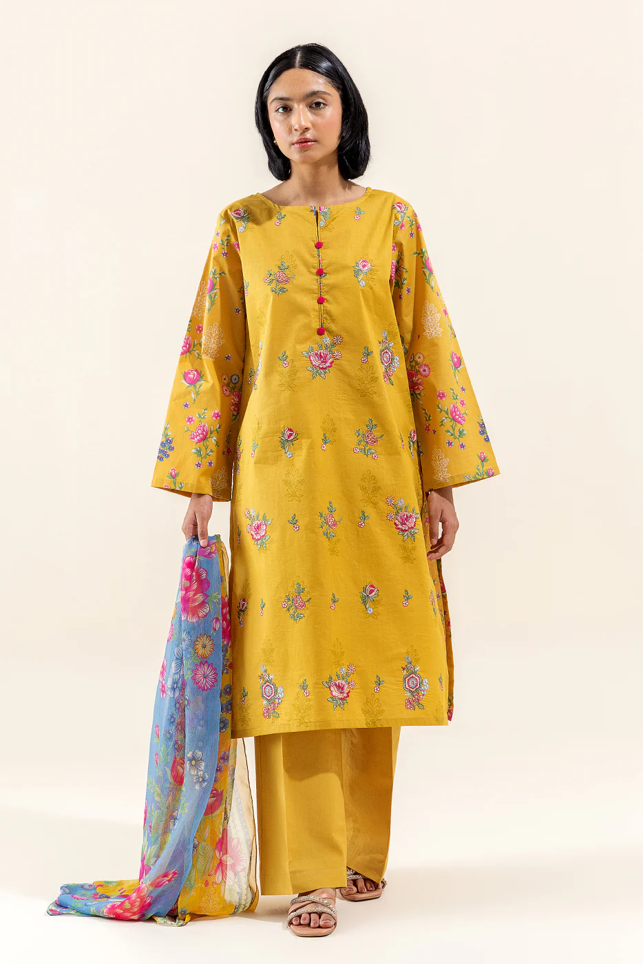 2 PIECE EMBROIDERED LAWN SUIT-FLAXEN BURST (UNSTITCHED) - Image 4