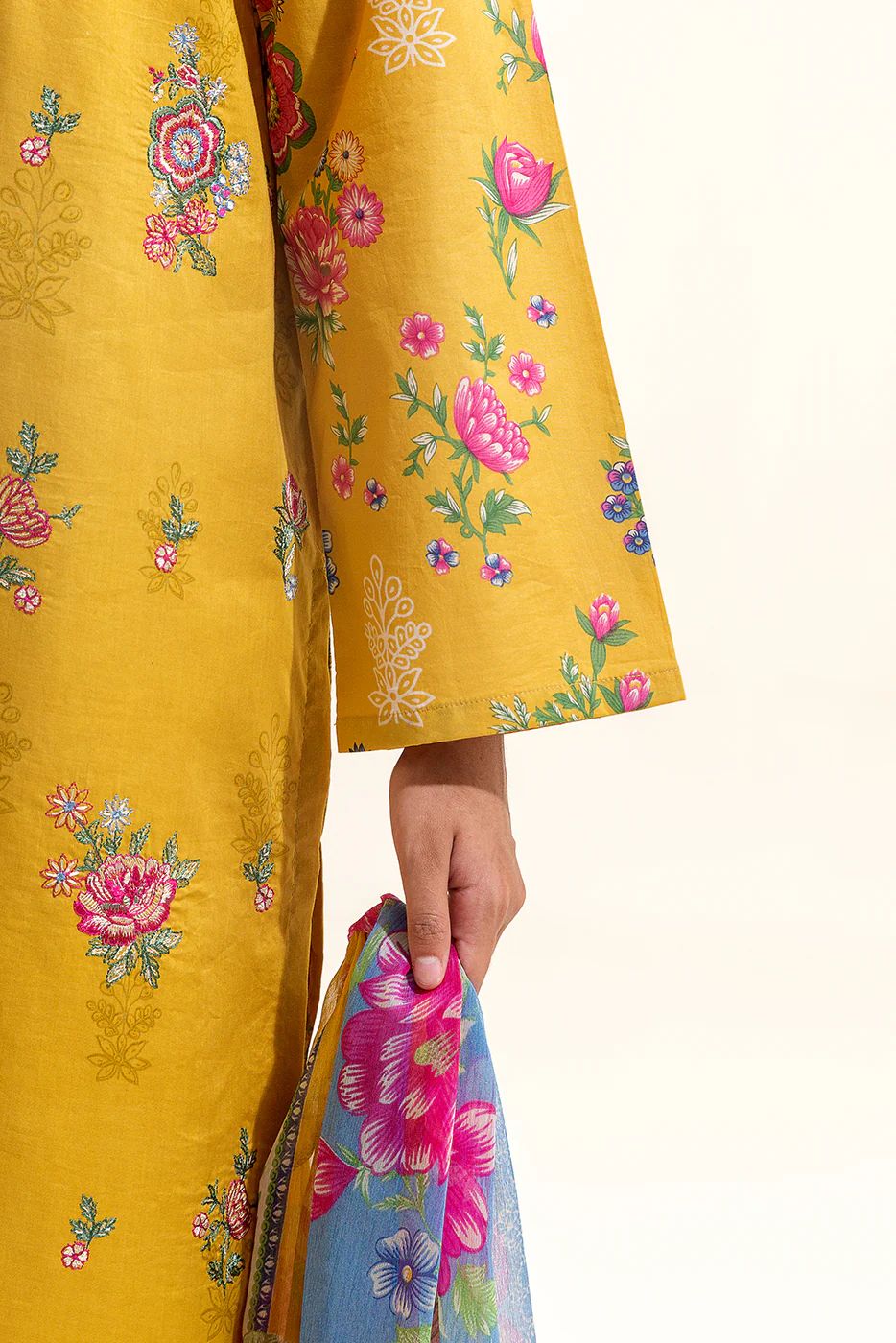 2 PIECE EMBROIDERED LAWN SUIT-FLAXEN BURST (UNSTITCHED) - Image 7