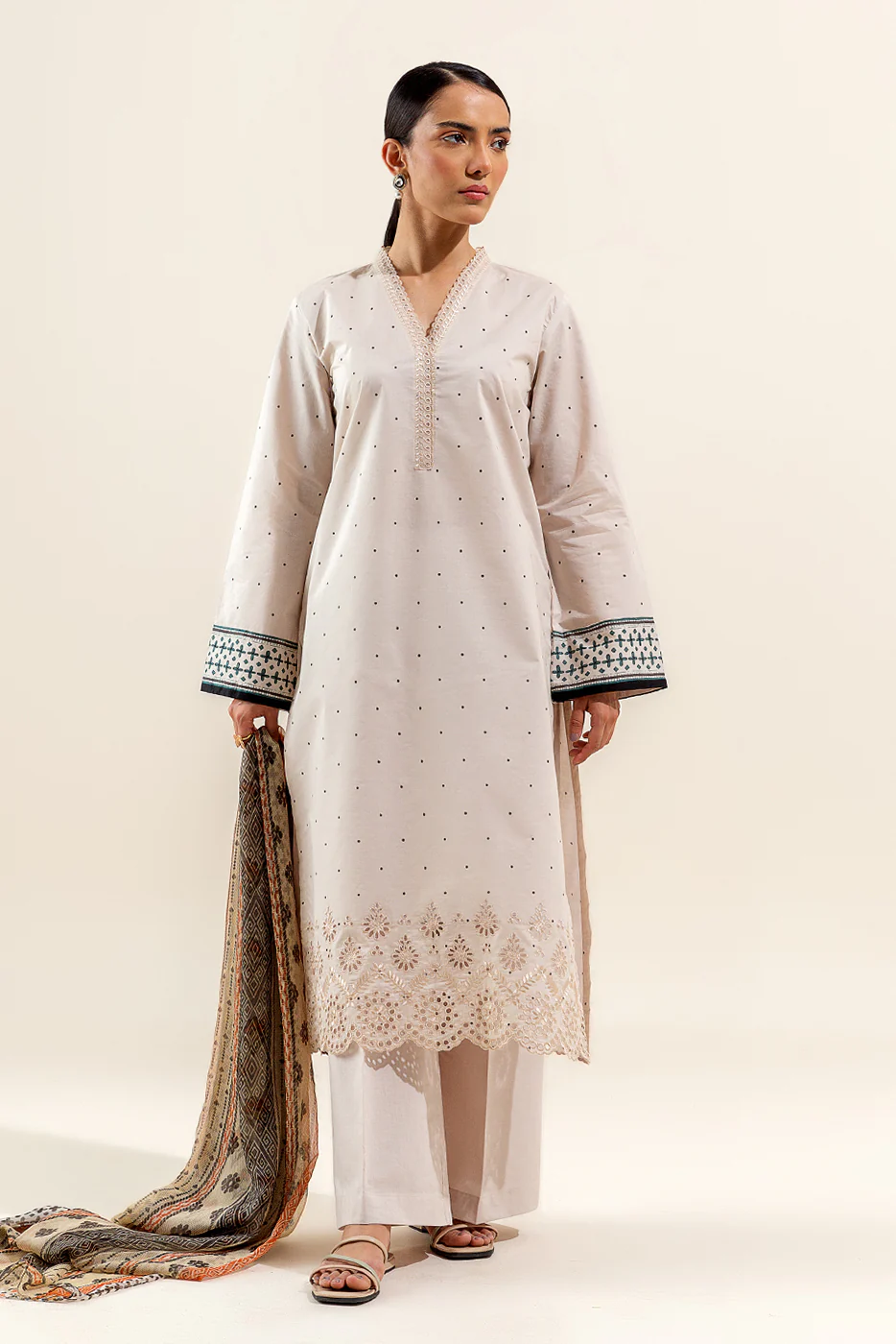 2 PIECE EMBROIDERED LAWN SUIT-MOCHA FROST (UNSTITCHED) - Image 3