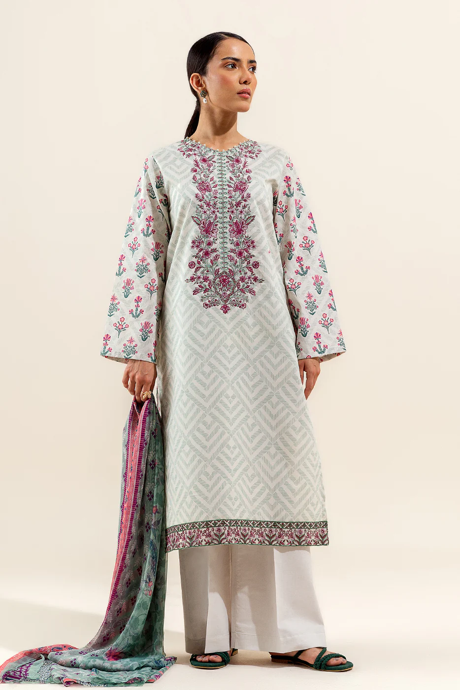 2 PIECE EMBROIDERED LAWN SUIT-PRIMROSE ASH (UNSTITCHED) - Image 3