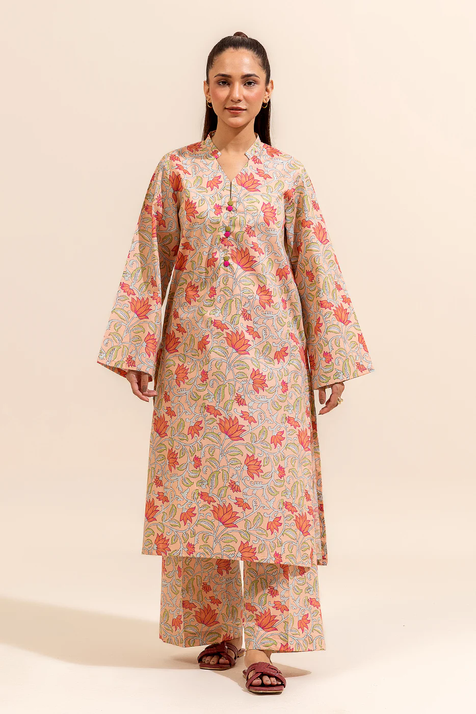 2 PIECE PRINTED LAWN SUIT-PEACH FUZZ (UNSTITCHED) - Image 2