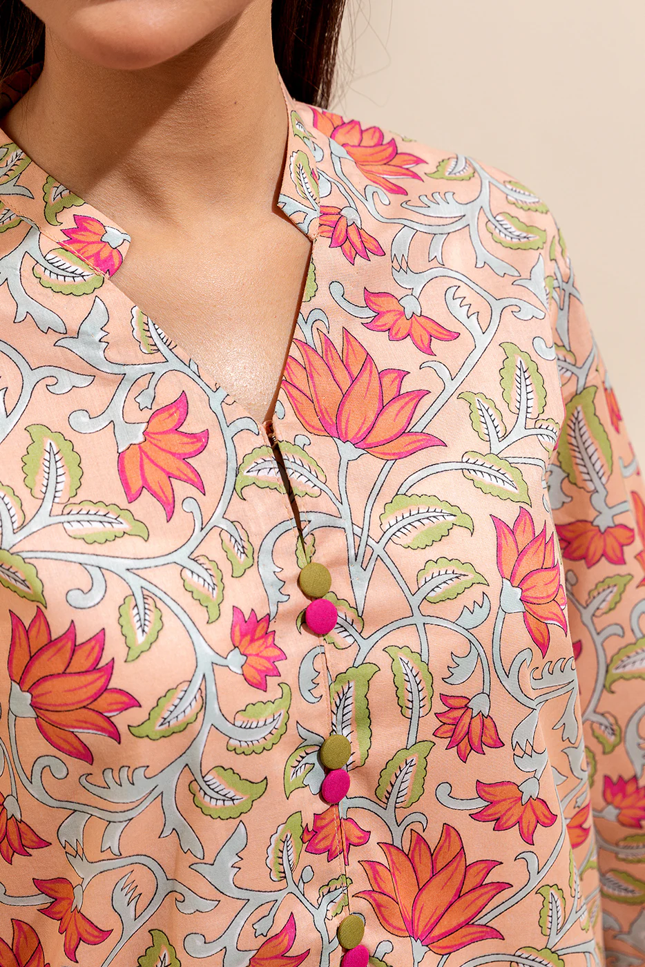 2 PIECE PRINTED LAWN SUIT-PEACH FUZZ (UNSTITCHED) - Image 4