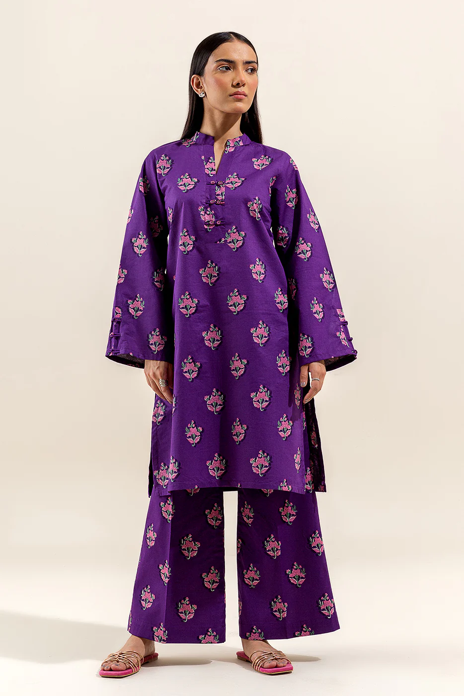 2 PIECE PRINTED LAWN SUIT-FLORA PLUM (UNSTITCHED) - Image 2