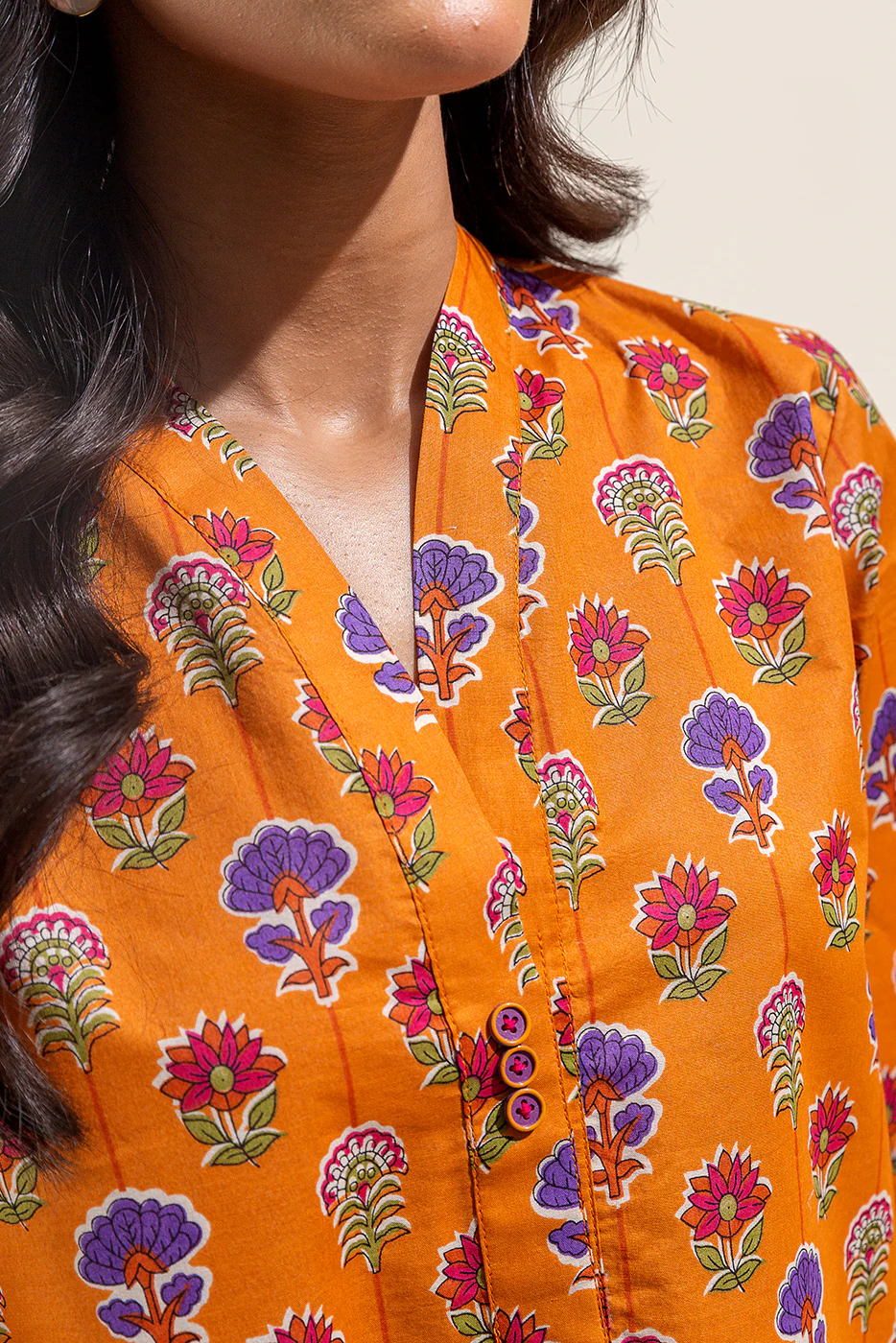 2 PIECE PRINTED SUIT-OCRE BLOOM (UNSTITCHED) - Image 3