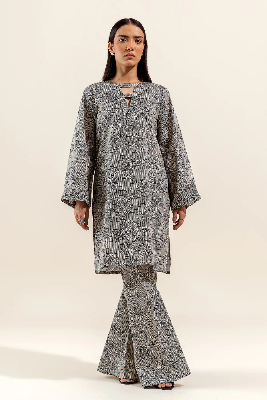 2 PIECE PRINTED LAWN SUIT-BEIGE HUES (UNSTITCHED) - Image 2