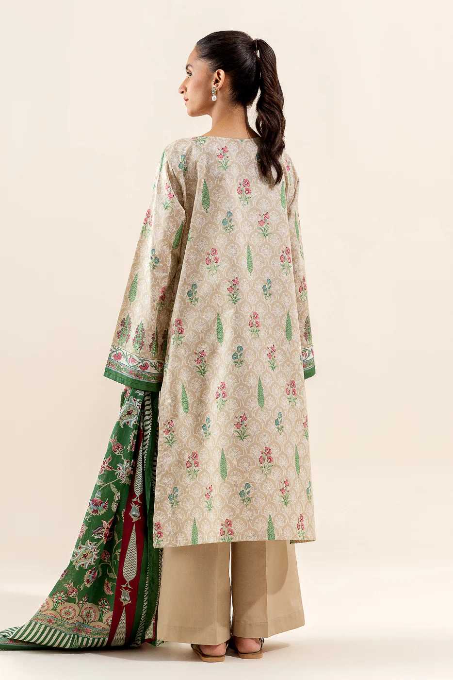 3 PIECE EMBROIDERED LAWN SUIT-CREWEL BEIGE (UNSTITCHED) - Image 4