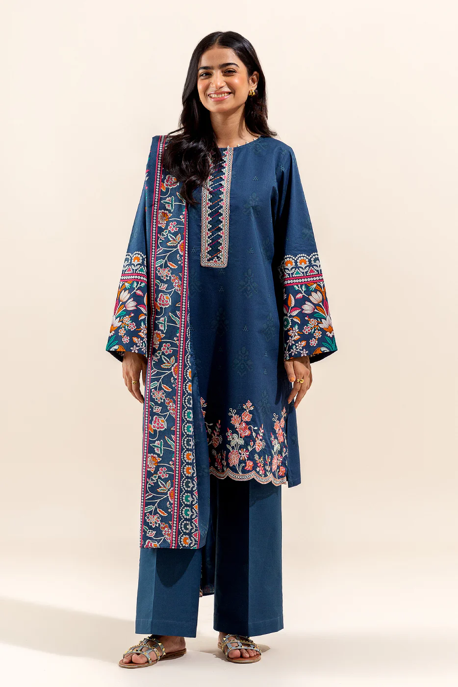 3 PIECE EMBROIDERED LAWN SUIT-DENIM BLOOM (UNSTITCHED) - Image 2