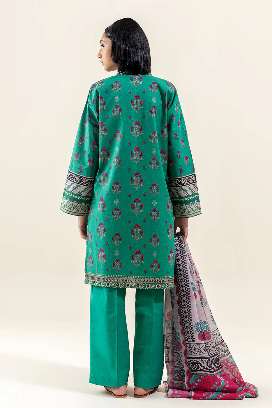 3 PIECE PRINTED LAWN SUIT-BASIL GREEN (UNSTITCHED) - Image 4