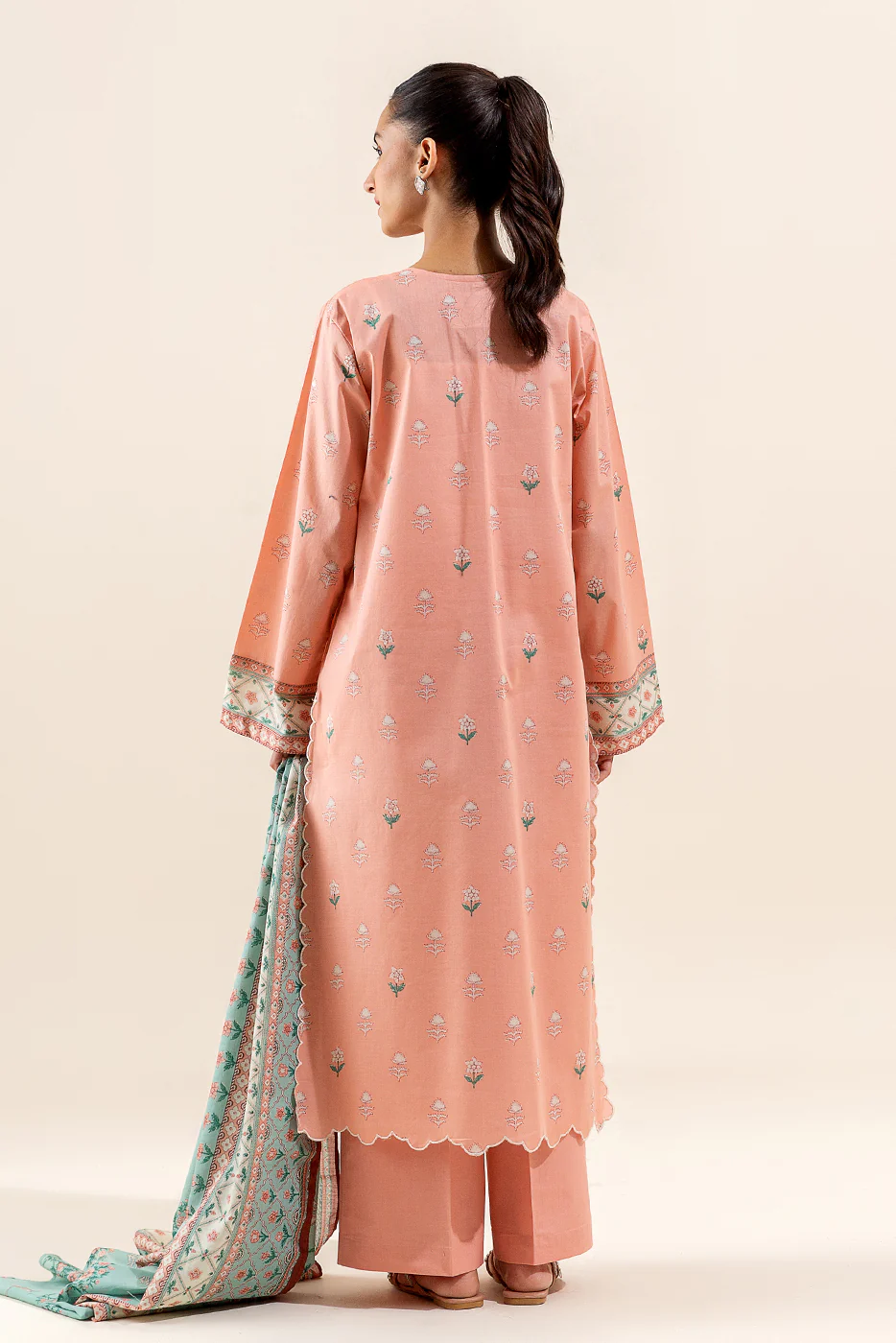 3 PIECE EMBROIDERED LAWN SUIT-SALMON VERVE (UNSTITCHED) - Image 4