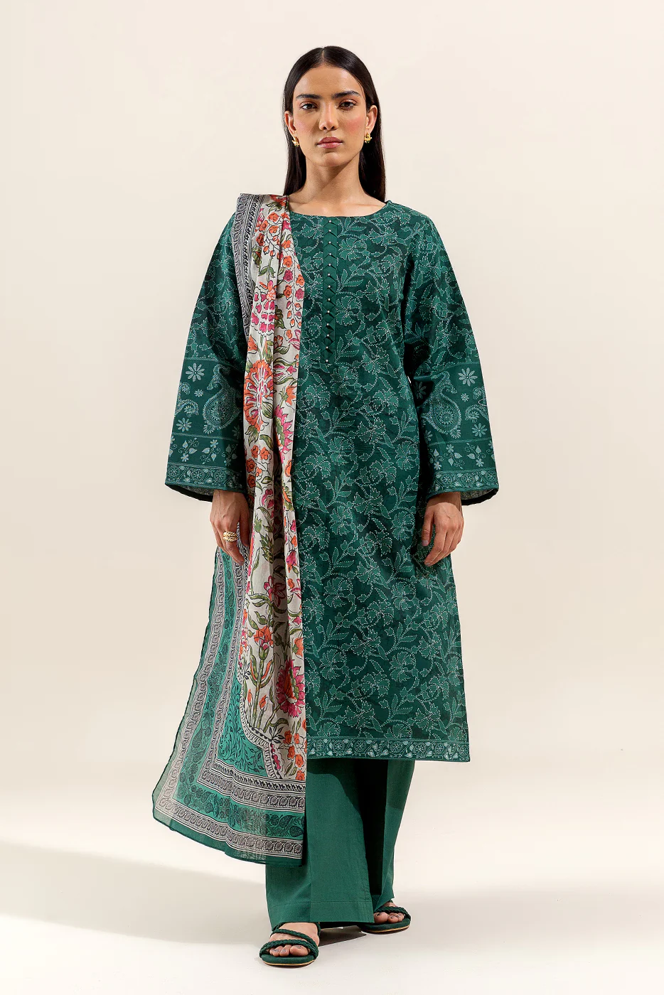 3 PIECE PRINTED LAWN SUIT-OPULENT GREEN (UNSTITCHED) - Image 2