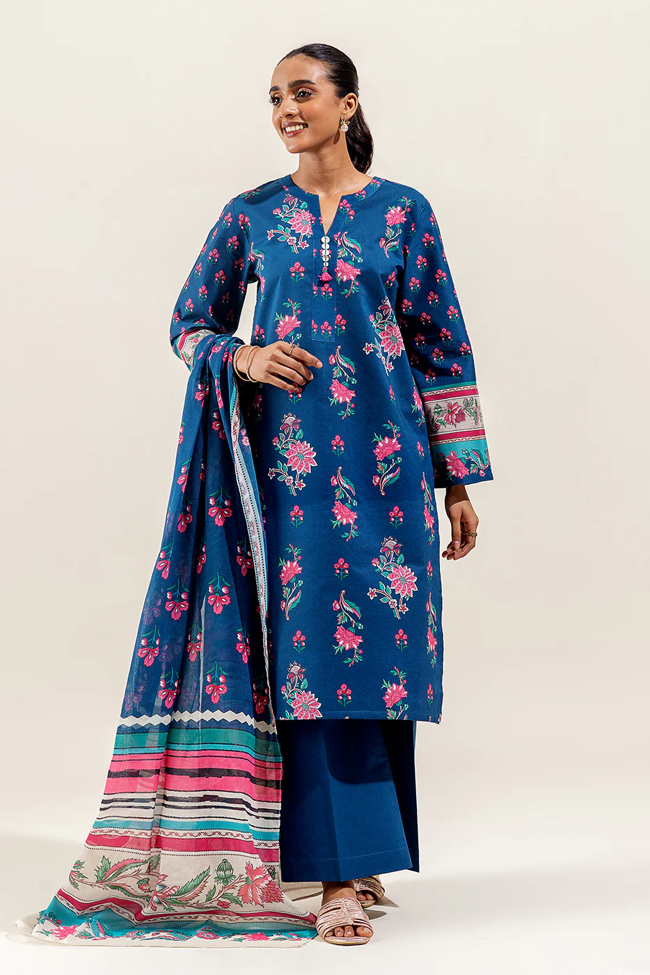 3 PIECE PRINTED SUIT-TEAL FLORA (UNSTITCHED) - Image 6