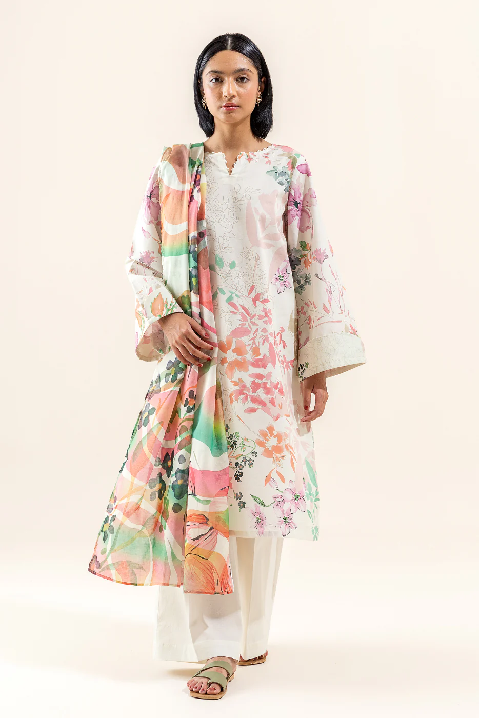 3 PIECE PRINTED LAWN SUIT-IVORY SHRUB (UNSTITCHED) - Image 2