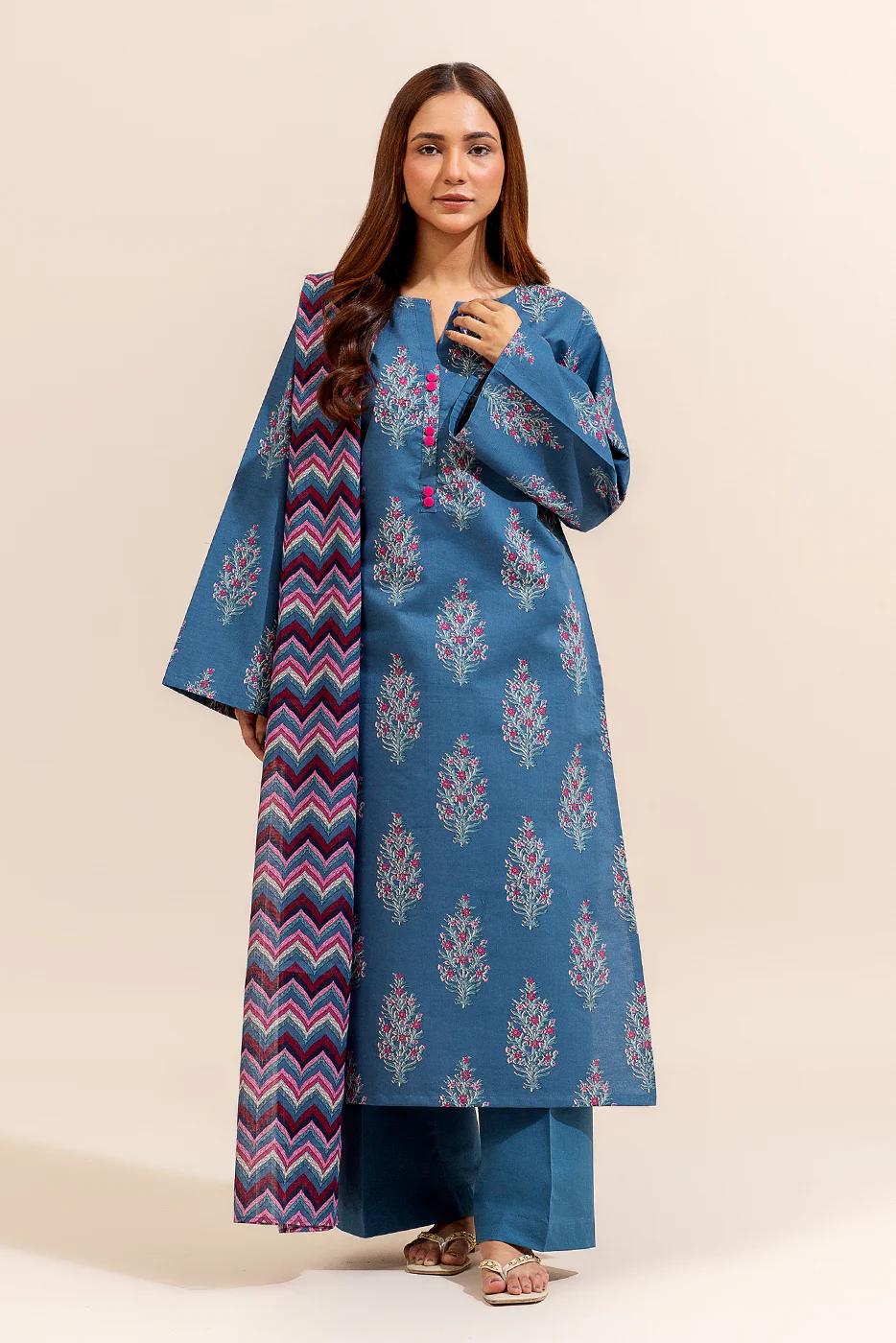 3 PIECE PRINTED LAWN SUIT-MARINE SERENITY (UNSTITCHED) - Image 2