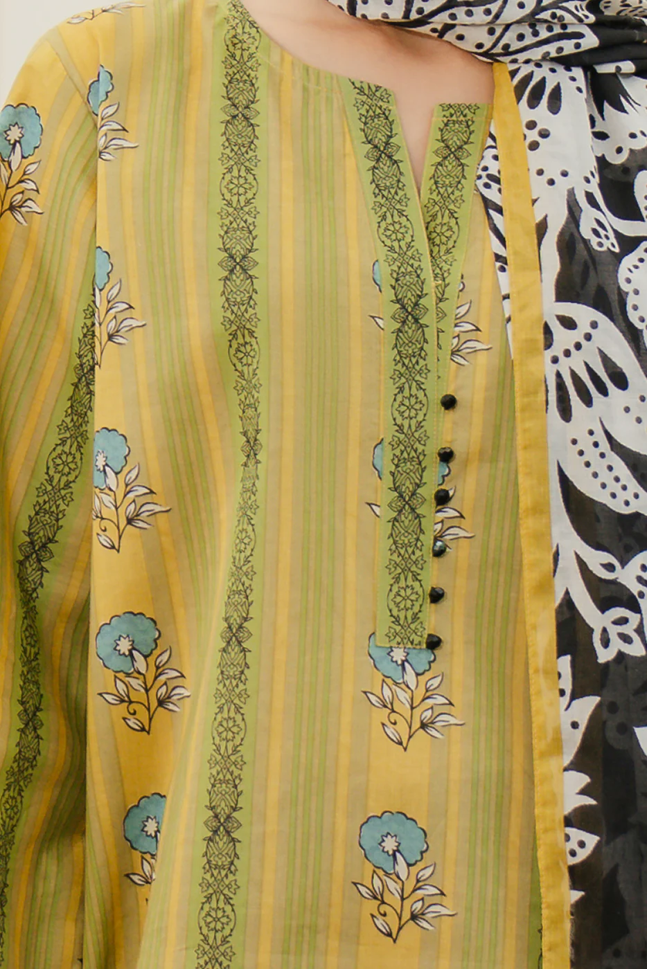 3 PIECE PRINTED LAWN SUIT-OLIVE HAZE (UNSTITCHED) - Image 3