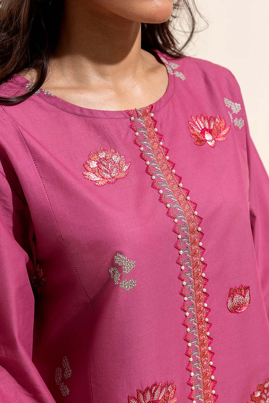 3 PIECE EMBROIDERED LAWN SUIT-LOTUS BLUSH (UNSTITCHED) - Image 5